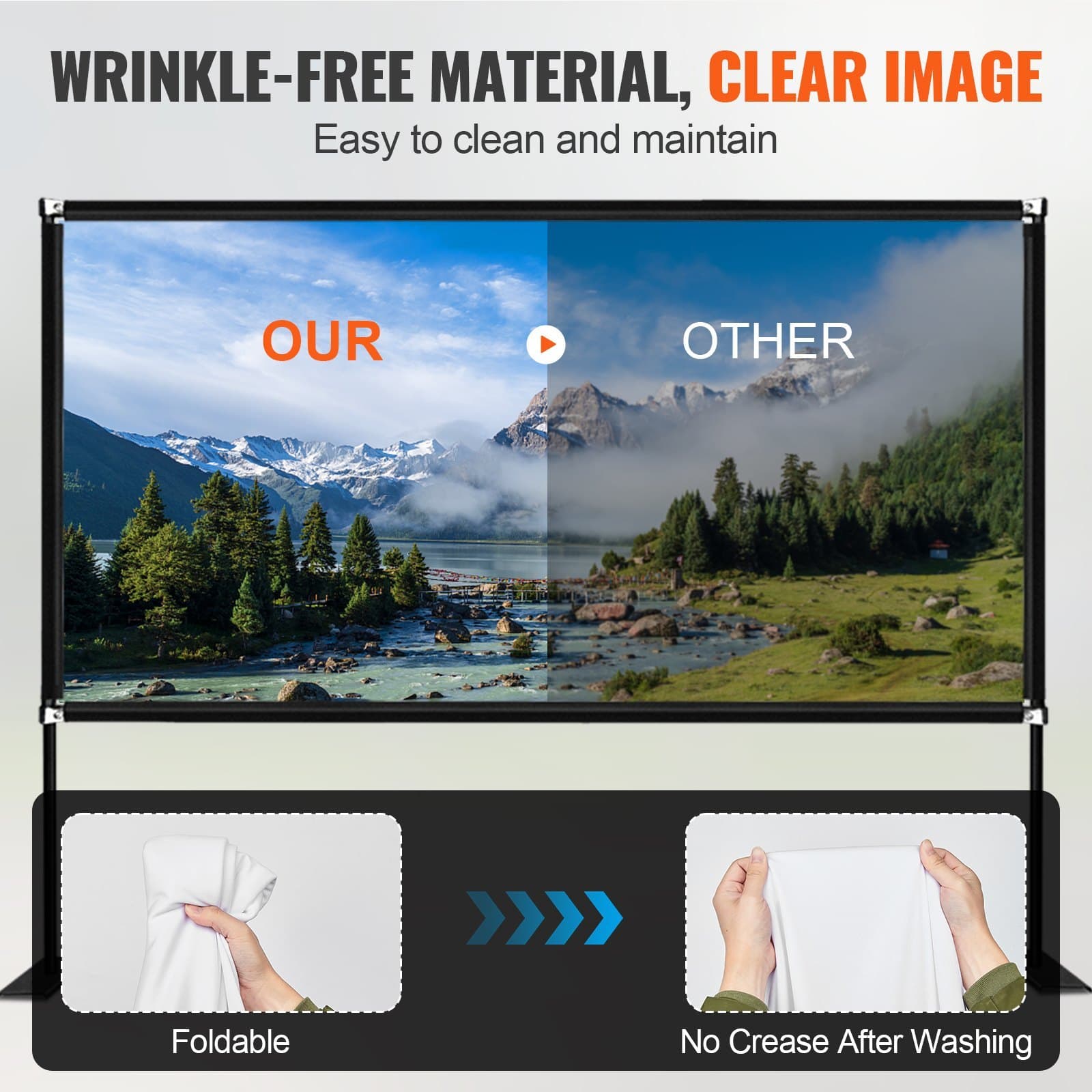 Projector Screen With Stand 150inch Portable Movie Screen 16:9 4K HD Wide Angle Outdoor Projector Screen Stand Easy Assembly With Storage Bag For Home Theater Office Outdoor Use